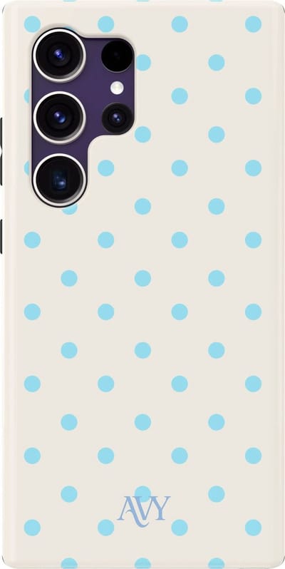 AVY Hoesje geschikt voor Samsung Galaxy S24 Ultra | Riviera Dots | Polka Dots | Beige & Blauw | Hard Shell Back Cover | Compatibel met MagSafe & Qi2