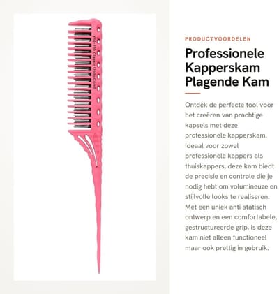 Dailygoods - Professionele Kapperskam - Plagende Kam - Anti-statisch ontwerp - Roze - Volume en stylingprecisie - Geschikt voor kappers en thuisgebrui...