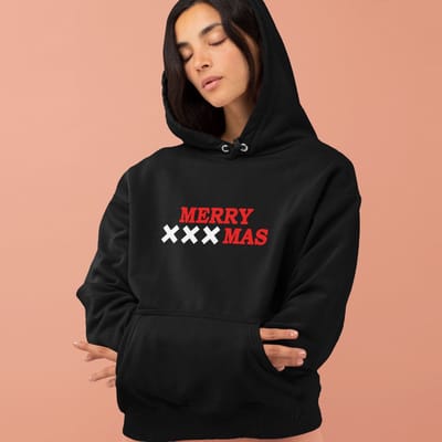 Amsterdam Kerst Hoodie Zwart Merry XXXmas - Maat XS - Uniseks Fit - Kerstkleding Voor Dames & Heren