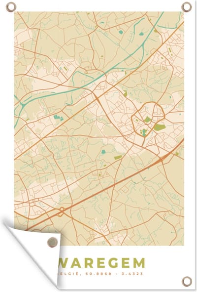 Muurdecoratie Kaart - Plattegrond - Vintage - Stadskaart - Waregem - 120x180 cm - Tuinposter - Tuindoek