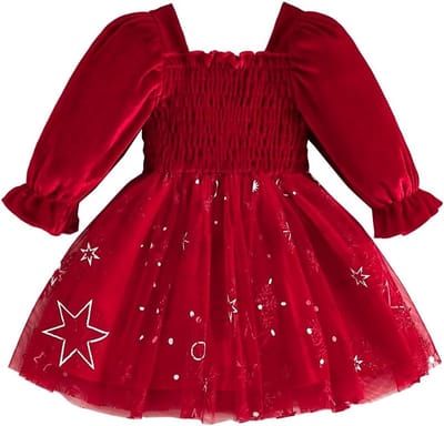 Schattige Baby Kerstjurk met Kanten Rok en Lange Mouwen - Fluwelen Tutu voor Feestjes en Bruiloften