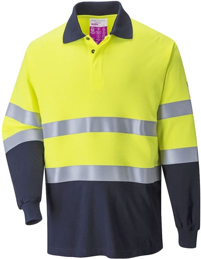 Portwest Vlamvertragende Modaflame Antistatische lange mouw Poloshirt FR74 - Geel/Marine - XXXL