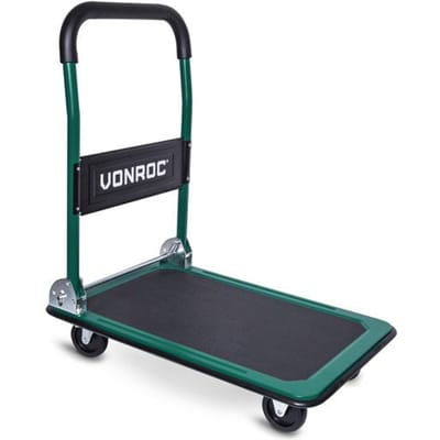 VONROC - TT502XX Plateauwagen – Opvouwbaar – max. 150kg - 73x47x82 cm - Groen