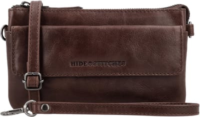 Hide & Stitches Porto Schoudertas Dames - Crossbodytas met 2 hoofdvakken - Tas van 100% Leder met ritssluiting - Donkerbruin