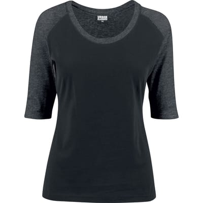 Urban Classics Shirt met lange mouwen - Ladies 3/4 Contrast Raglan Tee - XS tot L - voor Vrouwen - zwart-antraciet