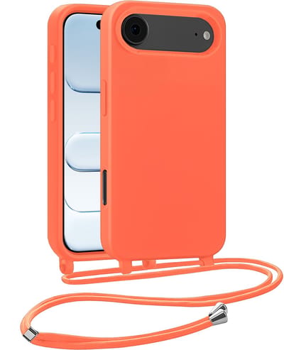 Hoesje Geschikt voor iPhone Air Hoesje Siliconen Case Met Koord - Hoes Geschikt voor iPhone Air Hoesje Backcover Met Telefoonkoord - Telefoonhoes - Papaya
