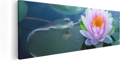 Artaza Canvas Schilderij Lotusbloem - 60x20 cm - Muurdecoratie Botanisch - Wanddecoratie Vijver - Kamer Accessoires