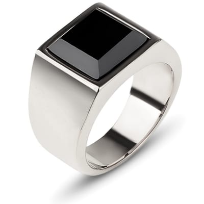 Klassieke Zegelring Heren Zilver Kleurig met Zwarte Steen - Heren Ring - Ringen Mannen - Papa Cadeau Voor Mannen - Vaderdag