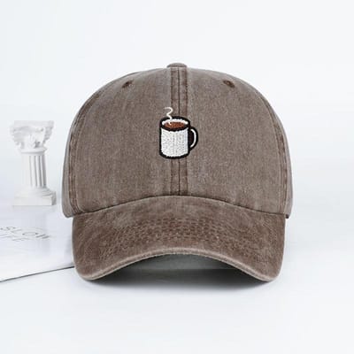 Geborduurde Koffiekop Print Gewassen Baseballpet – Verstelbare Unisex Zon Hoed voor Koffieliefhebbers, Perfect voor Hardlopen en Vissen koffie