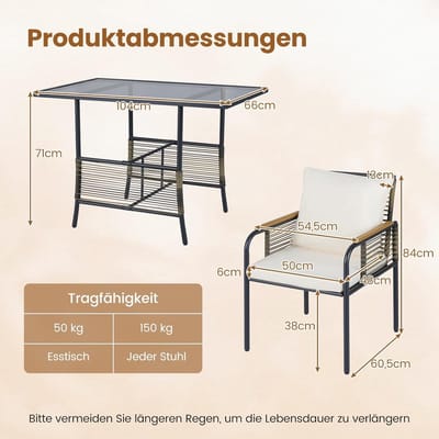 Rotan tuinmeubelset 3-delig balkon loungeset - Wit - balkon loungeset tafel 2 stoelen - Medahomestore