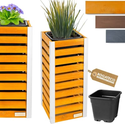 BOGATECO Houten Bloembak | Plantenbak | Bloempot 82 x 36 x 36 cm | Kruidenpot voor Thuis Tuin Balkon Terras | Pot met Kunststof Inzetstuk | Geïmpregneerd | Lichtbruin