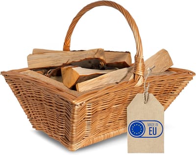 Brandhoutmand Rieten - Houtdrager - Haardhout Opslag - Handgemaakt Natuurlijk Materiaal - 50 x 40 x 37 cm - Bruin