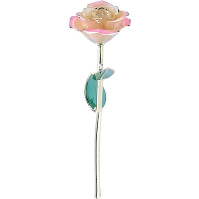 Langstelige Gedipte 24k Gouden Roos in Geschenkdoos met Standaard (Wit roze Roos met Standaard)