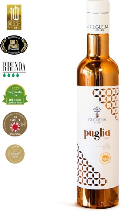 Guglielmi IGP Puglia - Extra Vierge Olijfolie - 500ML Fles - Italiaans Olijfolie - 100% Coratina - IGP Certificering - Oogst 24/25 - Medium fruitig
