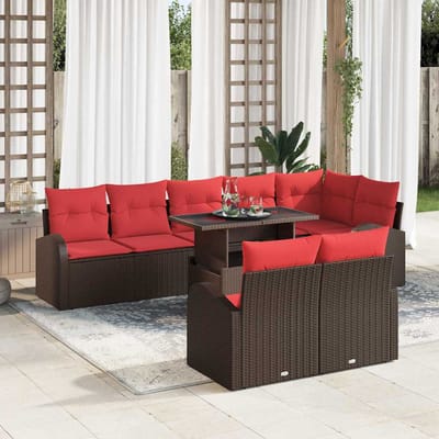 vidaXL - Tuinbank - Set - 9 - st - 8-Aantal - zitplaatsen - Bruin - en - Rood