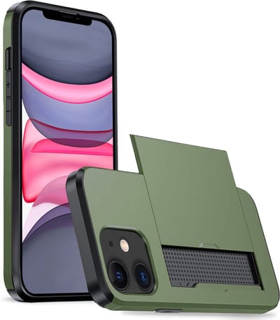 Hoesje Geschikt voor iPhone 11 Hoesje Case Pashouder Hard Cover - Hoes Geschikt voor iPhone 11 Hoesje Met Kaarthouder - Donkergroen