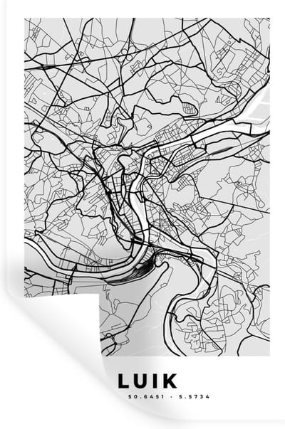 Muurstickers - Sticker Folie - Stadskaart – Plattegrond – België – Zwart Wit – Luik – Kaart - 20x30 cm - Plakfolie - Muurstickers Kinderkamer - Zelfklevend Behang - Zelfklevend behangpapier - Stickerfolie