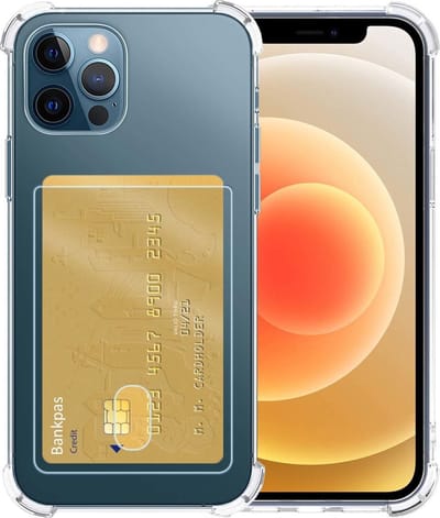 Hoesje - Geschikt voor Apple iPhone 12 Pro - Met Pashouder en Kaarthouder - Telefoon Hoes Shockproof - Siliconen Case - Back Cover - Shock Proof - Pasjes Houder - Telefoonhoesjes - Transparant