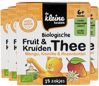 de Kleine Keuken Bio Thee 6+m Mango Kamille & Rozenbottel - 4 x 30 gr - Voordeelverpakking