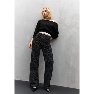 Stradivarius Jeans met flockstof en luipaardprint  ZWART EFFECT DENIM WASSING 32