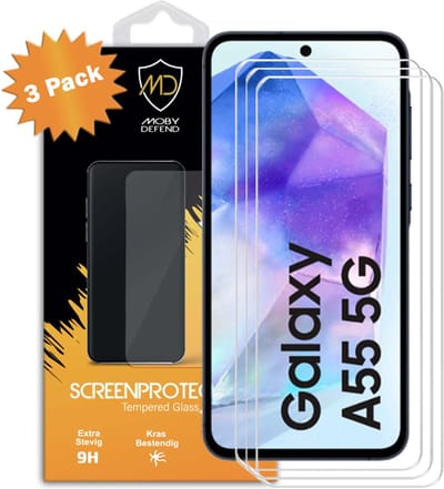 3-Pack MobyDefend Screenprotectors - Geschikt voor Samsung Galaxy A55 - Case-Friendly Screensavers - Gehard Glas