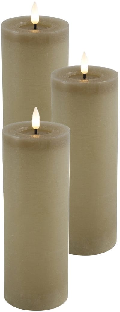 Countryfield Lyon LED kaars/stompkaars - 3x - beige - D7,5 x H20 cm - timer