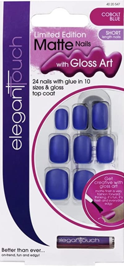 Elegant Touch Kunstnagels Matte Nail Cobolt Blue 24 Stuks+Nagellak+Lijm