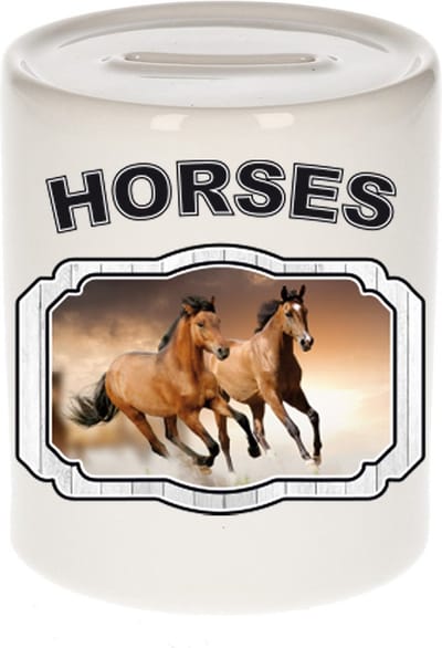 Dieren liefhebber bruin paard spaarpot 9 cm jongens en meisjes - keramiek - Cadeau spaarpotten paarden liefhebber