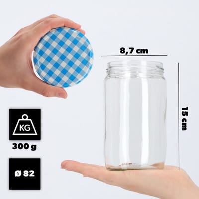 KADAX Weckpotten, 720 ml, inmaakpotten voor schroefdeksel, jampot, voorraadpot, conservenglas, ronde potten (blauw geruit, 8 stuks)