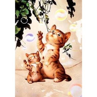 ronde Diamond schilderij katten spelen borduurwerk kruissteek strass 20X30CM beige