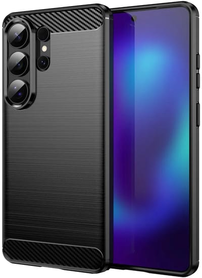 MobyDefend Hoesje - Geschikt voor Samsung Galaxy S26 Ultra - TPU Backcover - Geborstelde Metaal & Carbon-Look - Zwart