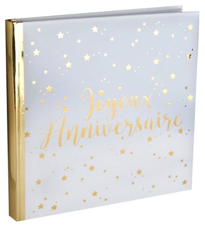 SANTEX - Gastenboek "Fijne Verjaardag" metallic wit en goud 24 x 24 cm 20 pagina's