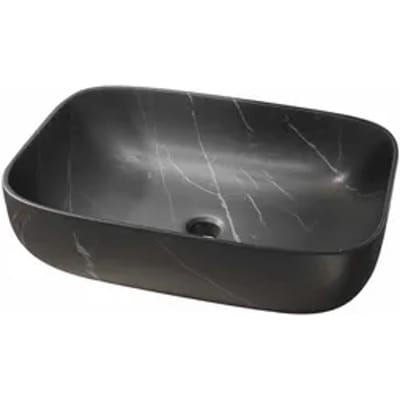 Aurlane Waskom Marmer Look - Keramiek - Rechthoekig - Mat Zwart - 57x43x25cm