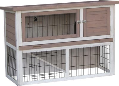 Konijnenhok met ren – Groot konijnenhok voor buiten met nachthok en uitloop – 111x45x78 cm – Flamingo Konijnenhok Loft Urban Bruin