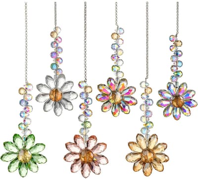 QTTVBTNA – 6 Stuks Kristallen Zonnebloem Suncatchers – Hangende Raamdecoratie met Regenboogeffect – Glas Ornamenten voor Binnen en Buiten – Voor Raam, Tuin, Terras en Kerstboom – Sfeervol, Decoratief & Ideaal als Cadeau