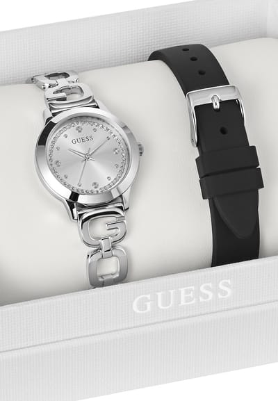 Guess G Switch Quartz Analoog Horloge Silver Tone Behuizing: 100% Roestvrij Staal| Armband: Verwisselbare Bandjes 30 mm U1448L1M
