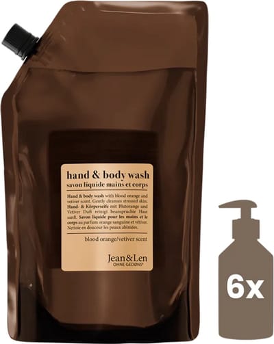 Jean & Len Hand & Body Wash Bloedsinaasappel & Vetiver 1500 ml - vegan, dierproefvrij, zonder parabenen, siliconen-vrij, microplasticvrij