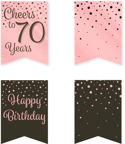Q2P - 70 Jaar Versiering - Slingers - Verjaardag Versiering - Decoratie - Rose Goud & Zwart - Vlaggenlijn - 1 Stuk
