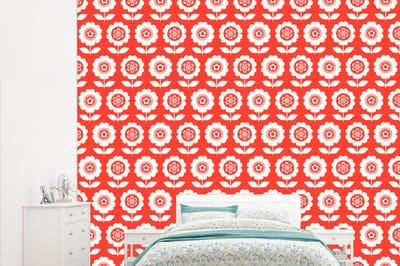Behang - Fotobehang Bloemen - Patroon - Rood - Breedte 315 cm x hoogte 260 cm