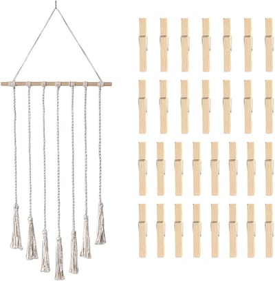 Dailygoods- Foto-opbergrek 100 cm - Houten Klemmen 30 stuks - Boho Decoratie - Wanddecoratie - Woonaccessoires - Duurzaam Materiaal - Fotowand