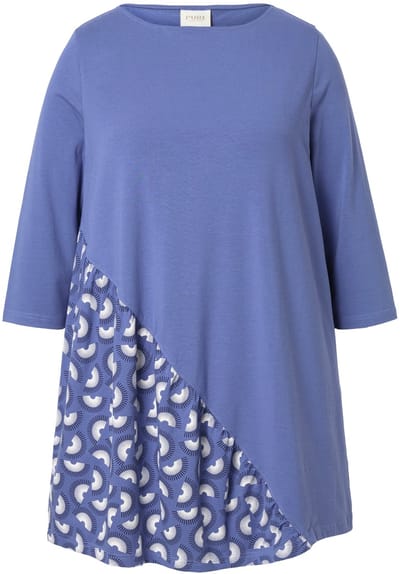 Ulla Popken - Dames - Shirt A-lijn boothals 3/4-mouwen biologisch katoen - Atlantisch blauw - Maat 46+