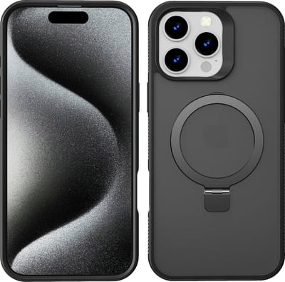 Hoesje Geschikt voor iPhone 15 Pro Max Magsafe hoesje Zwart - Mat Transparant hard case - Magnetic Ring Houder hoesje