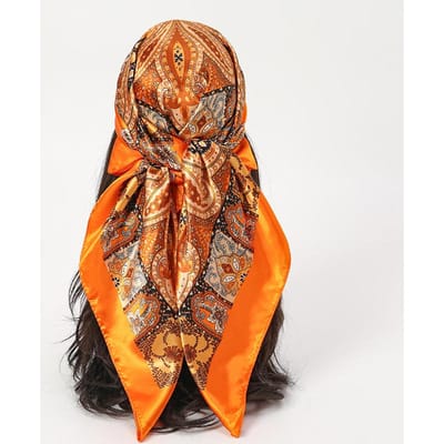 Foulard Cheveux Femme Luxe Carré 90*90cm Foulard Soie Bandana Satin Cheveux Foulard Doux Hijab Foulards Cheveux Pour Dames brown