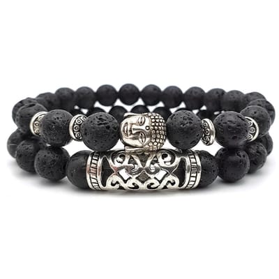 Fako Bijoux - Boeddha Natuursteen Armbanden Set - Boeddha Kralen Armbanden - Zwart