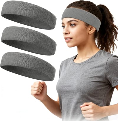 Sporthoofdband voor dames en heren, zweetbanden voor voorhoofd, badstof, sport, voor hardlopen, fietsen, joggen, tennis, voetbal