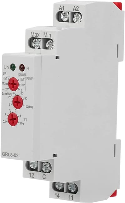 Dailygoods- Waterniveaucontrolelais 10 A - Vloeistofniveau Monitor - Instelbare Gevoeligheid - LED Indicatie - DIN-Rail Montage - Compact Ontwerp - Vloeistofniveaucontroller