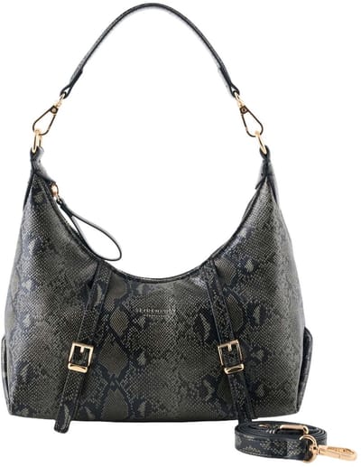 SEIDENFELT MANUFAKTUR schoudertas Lilleby Hobo Bag Reptile Dark Green donkergroen