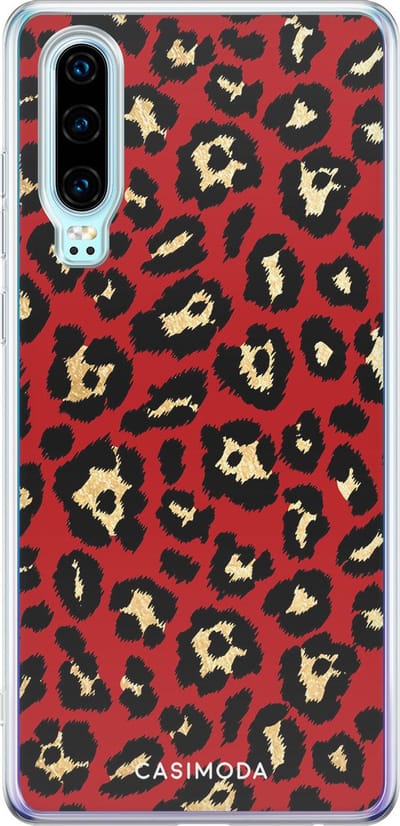 Casimoda® hoesje - Geschikt voor Huawei P30 - Luipaard Rood - Siliconen/TPU - Soft Case - Rood - Luipaardprint