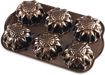 Taartvorm Zonnebloem - Mini Bundt Tin - Lekker Bakken - Gegoten Aluminium - 3 Cup Capaciteit - Brons