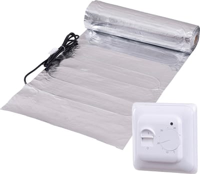 Complete elektrische vloerverwarming folie set, 150 watt incl analoge thermostaat., 1 m², Wit